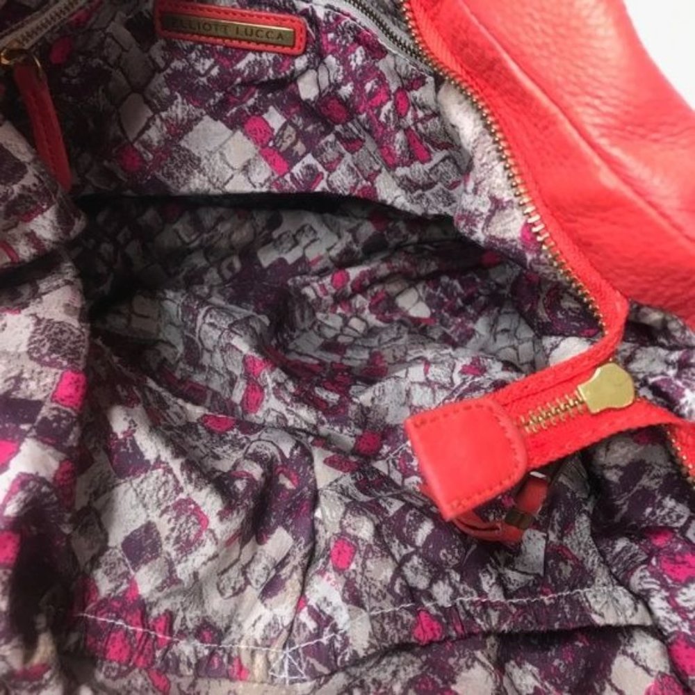 Elliott Lucca Coral Red Leather Boho Shoulder Bag - Picture 6 of 8